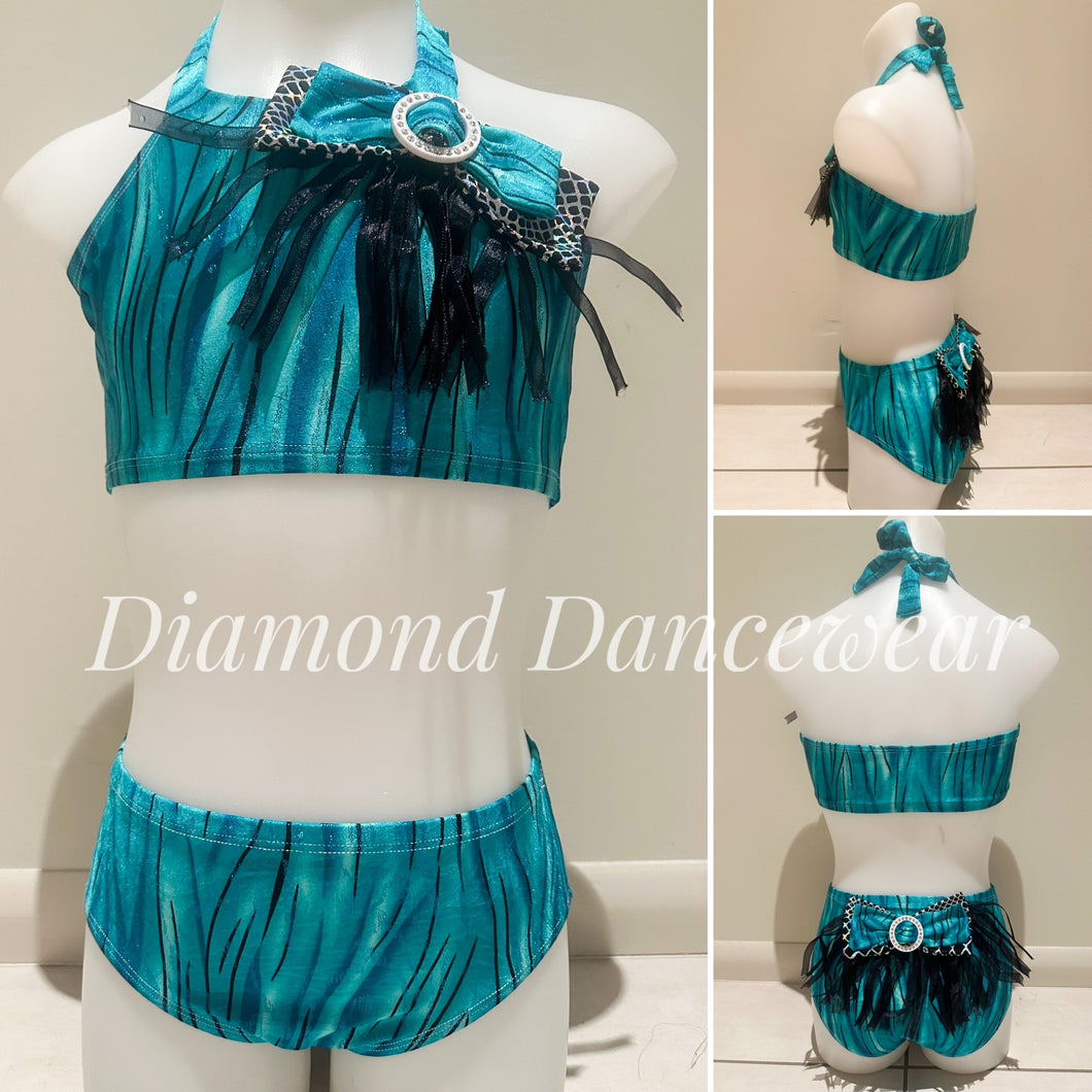 Girls Size 8 - Jade Green and Black Two Piece Dance Costume - In Stock