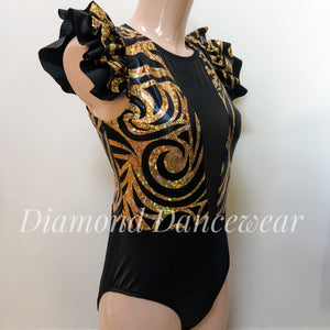 Adults 12 -  Black and Gold Contemporary Dance Costume - In Stock
