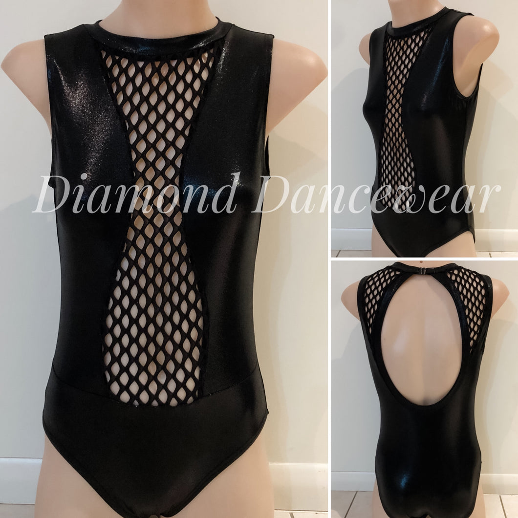 Girls Size 12 -  Black Leotard with Mesh Inserts - In Stock