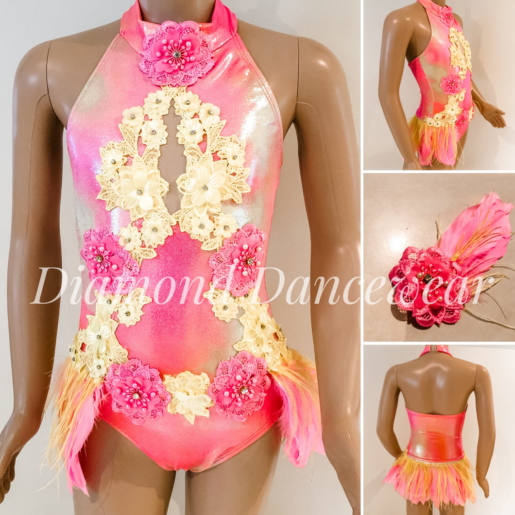 Girls Size 8 - Pink and Yellow Jazz or Tap Dance Costume - In Stock