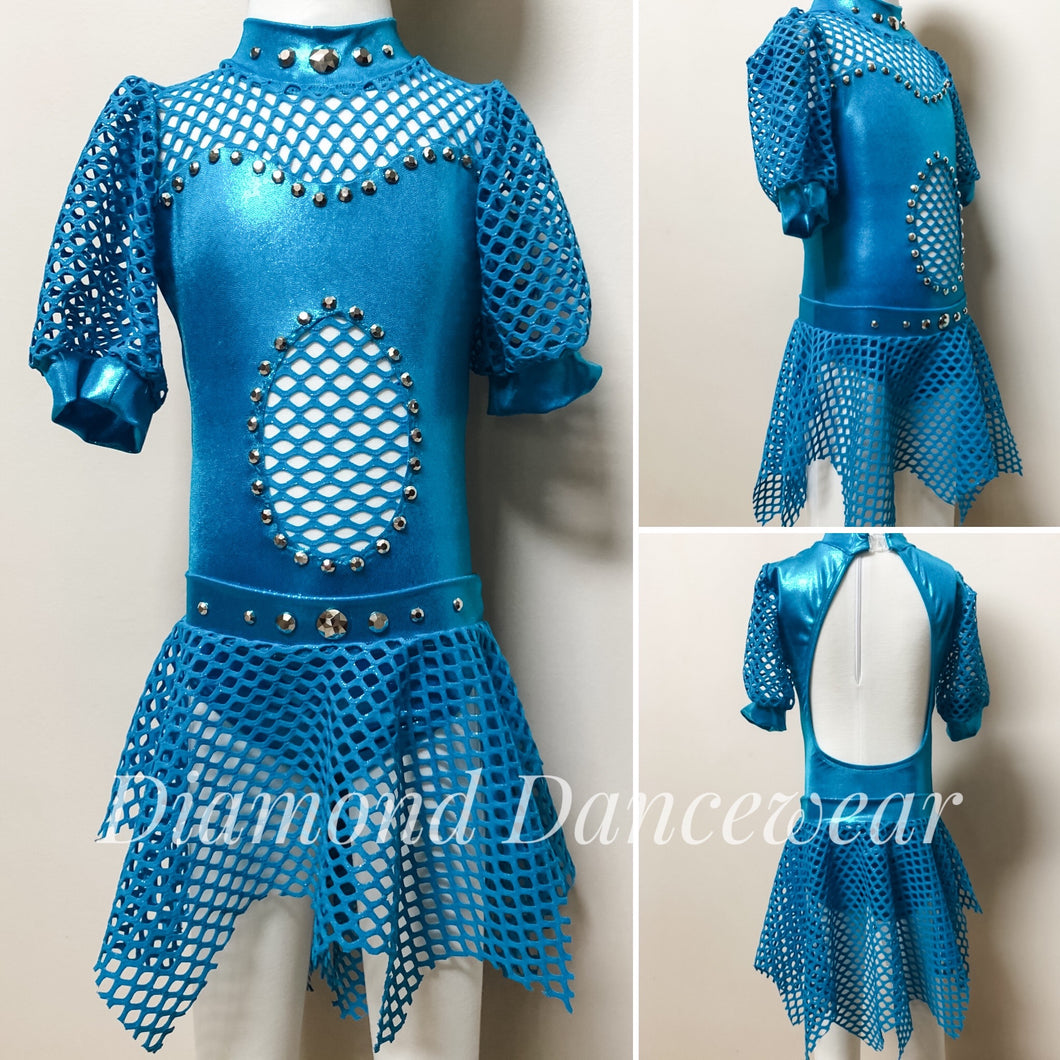 Girls size 6 - Aqua Lycra and mesh leotard with skirt - In Stock