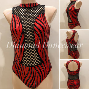 Adult Size 8 -  Black, Red and Silver Glitter Leotard - In Stock