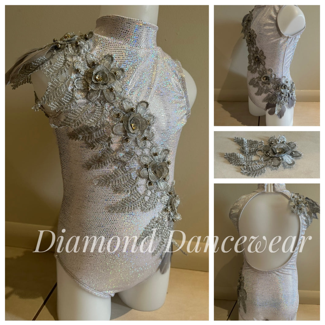 Girls size 6 -  White and Silver Dance Costume - In Stock