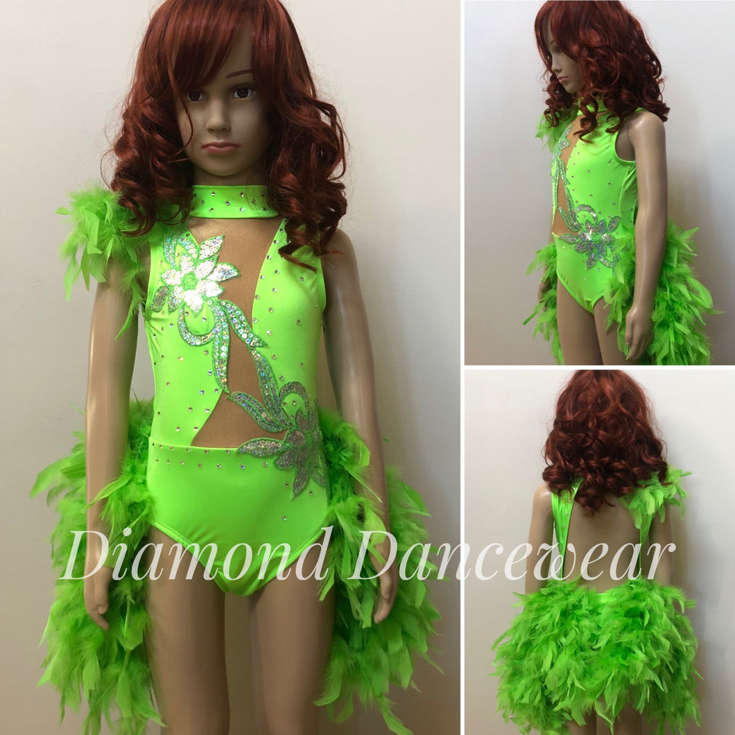 Girls size 6 -  Neon Green Broadway Jazz Costume - In Stock