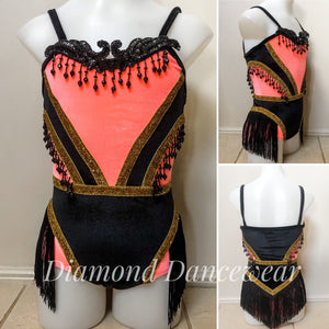 Girls Size 10 - Fluro Orange and Black Dance Costume - Girls 10 In Stock