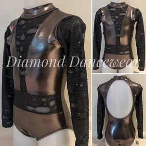Girls Size 10 - Silver and Black Foil Lycra Contemporary Dance Costume - In Stock
