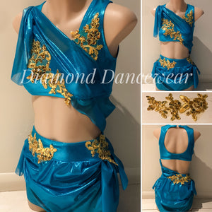Girls Size 12 - Turquoise and Gold Lyrical Dance Costume  - In Stock