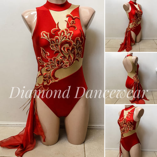 Adult Size 8 - Red and Gold Lyrical Dance Costume - In Stock