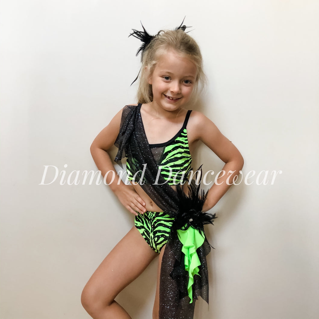 Girls size 6 - Neon Green and Black Dance Costume - In Stock
