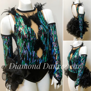 Adult Size 8 - Black, Turquoise and Silver Broadway Jazz Costume - In Stock